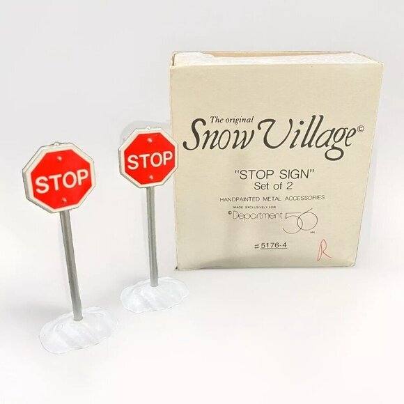 Dept 56 Snow Village Stop Signs Set of 2 in box - Picture 1 of 3